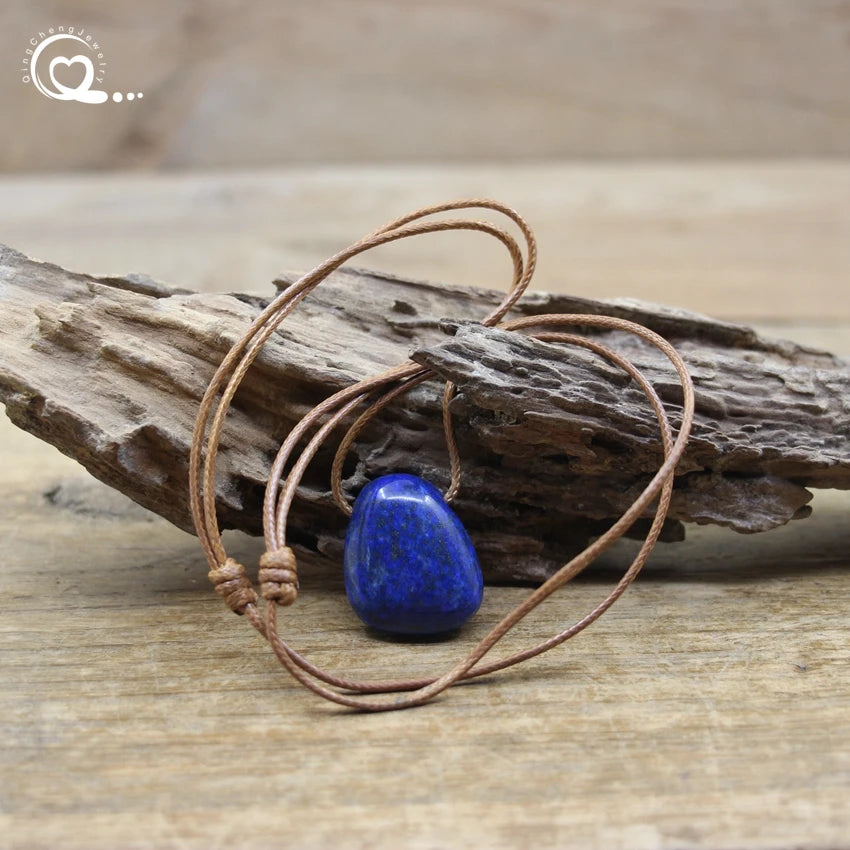 Natural Stone Nugget Pendant Necklace Healing Crystal Lapis Amethyst Tiger eye Aventurine Rose Quartz Opal Charms Jewelry QC3360