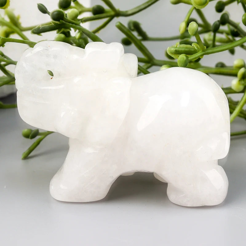 Hand Carved Crystal Elephant Figurine Home Decoration Natural Rose Quartz Amethyst Mini animal handicraft feng shui Ornament
