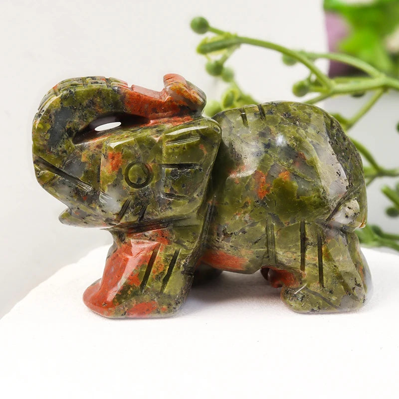 Hand Carved Crystal Elephant Figurine Home Decoration Natural Rose Quartz Amethyst Mini animal handicraft feng shui Ornament