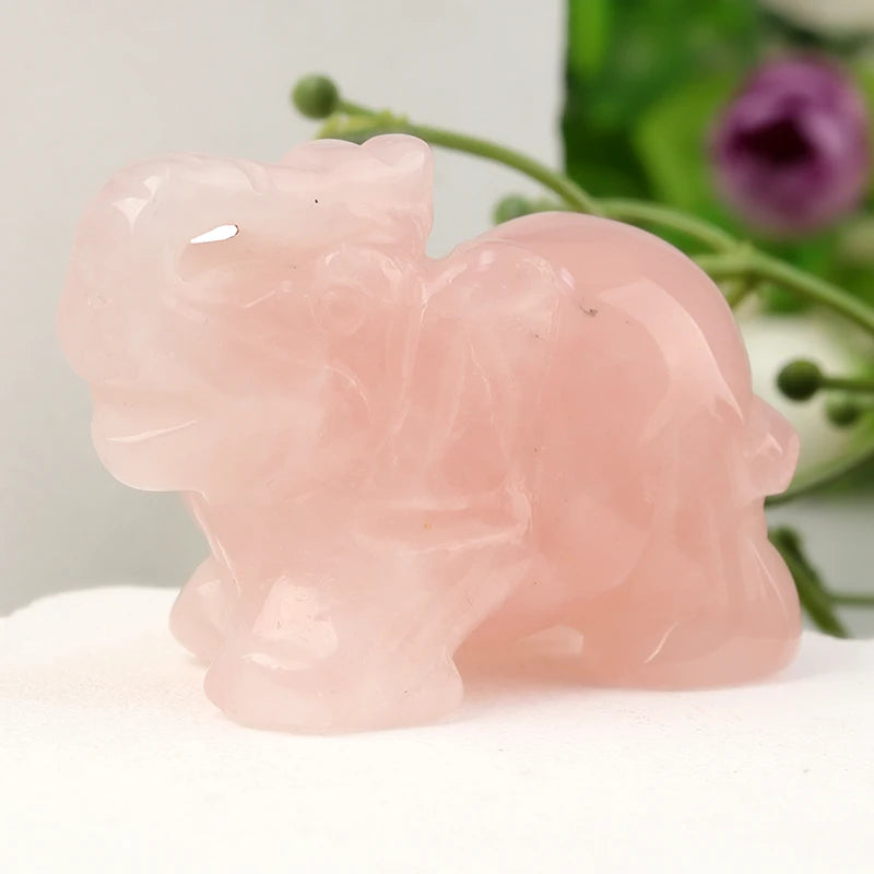 Hand Carved Crystal Elephant Figurine Home Decoration Natural Rose Quartz Amethyst Mini animal handicraft feng shui Ornament