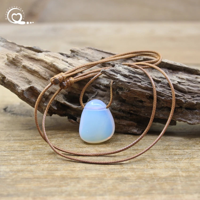 Natural Stone Nugget Pendant Necklace Healing Crystal Lapis Amethyst Tiger eye Aventurine Rose Quartz Opal Charms Jewelry QC3360