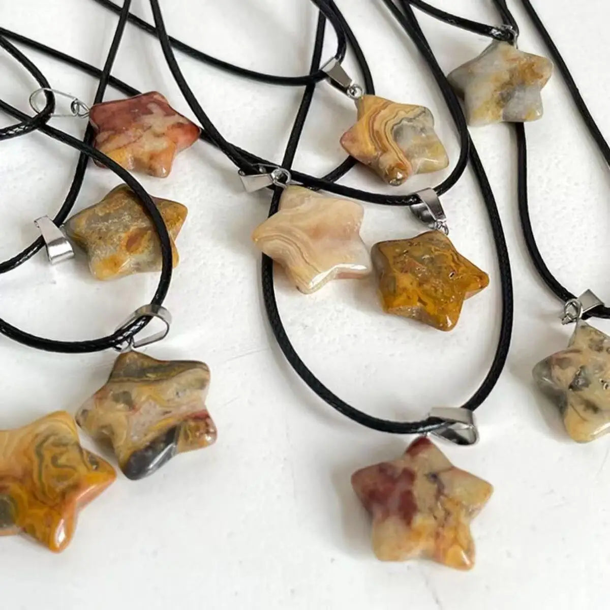 Trend Natural Stone Hexagon Crystal Rose Quartz Opal Star Pendant Necklace for Women Fluorite Lapis Bullet Pendulum Jewelry Gift