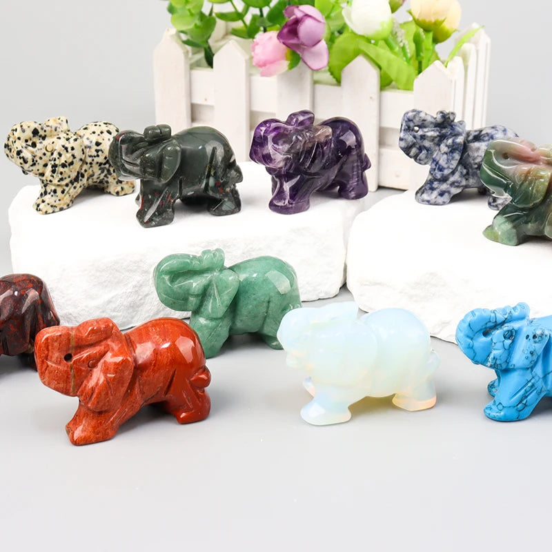 Hand Carved Crystal Elephant Figurine Home Decoration Natural Rose Quartz Amethyst Mini animal handicraft feng shui Ornament
