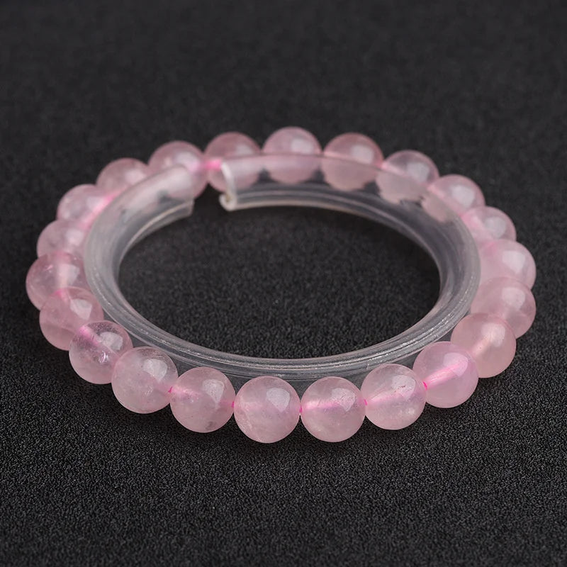 Wholesale Pink Rose Powder crystal Quartz Natural Stone Streche Bracelet Elastic Cord Pulserase Jewelry Beads Lovers woman Gifts