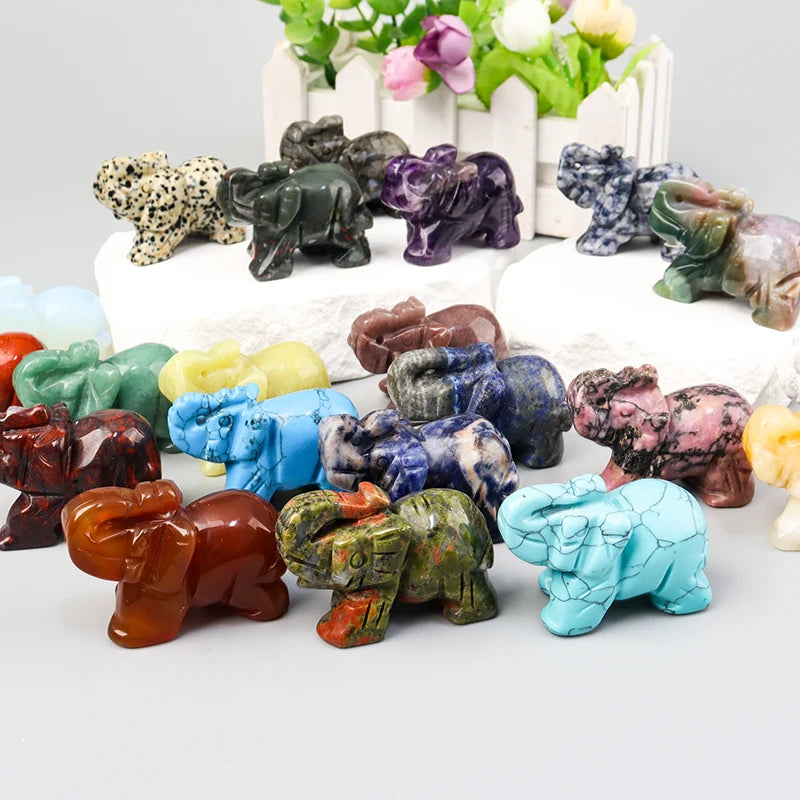 Hand Carved Crystal Elephant Figurine Home Decoration Natural Rose Quartz Amethyst Mini animal handicraft feng shui Ornament