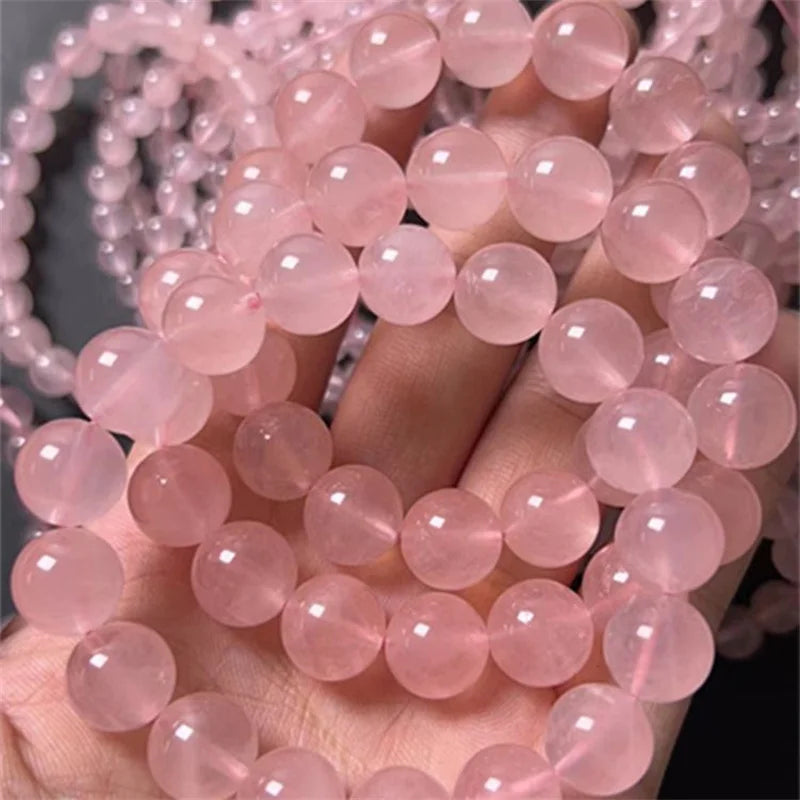 Wholesale Pink Rose Powder crystal Quartz Natural Stone Streche Bracelet Elastic Cord Pulserase Jewelry Beads Lovers woman Gifts