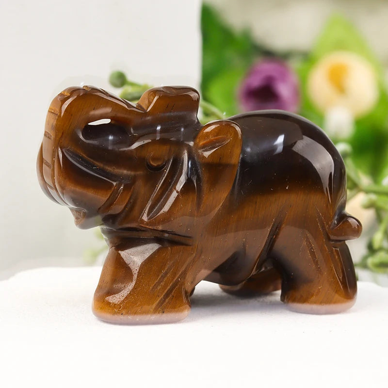 Hand Carved Crystal Elephant Figurine Home Decoration Natural Rose Quartz Amethyst Mini animal handicraft feng shui Ornament