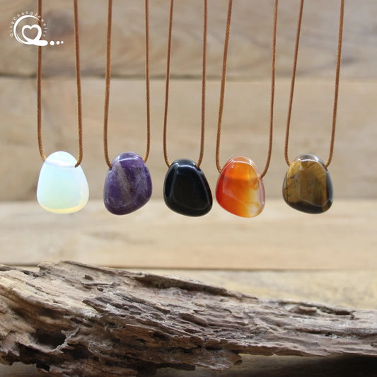 Natural Stone Nugget Pendant Necklace Healing Crystal Lapis Amethyst Tiger eye Aventurine Rose Quartz Opal Charms Jewelry QC3360