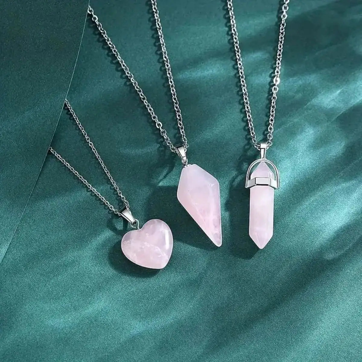 3pcs Rose Quartz Necklaces Pendants Set For Spiritual Energy Witchcraft Reiki, Holiday Gift, Birthday Gift