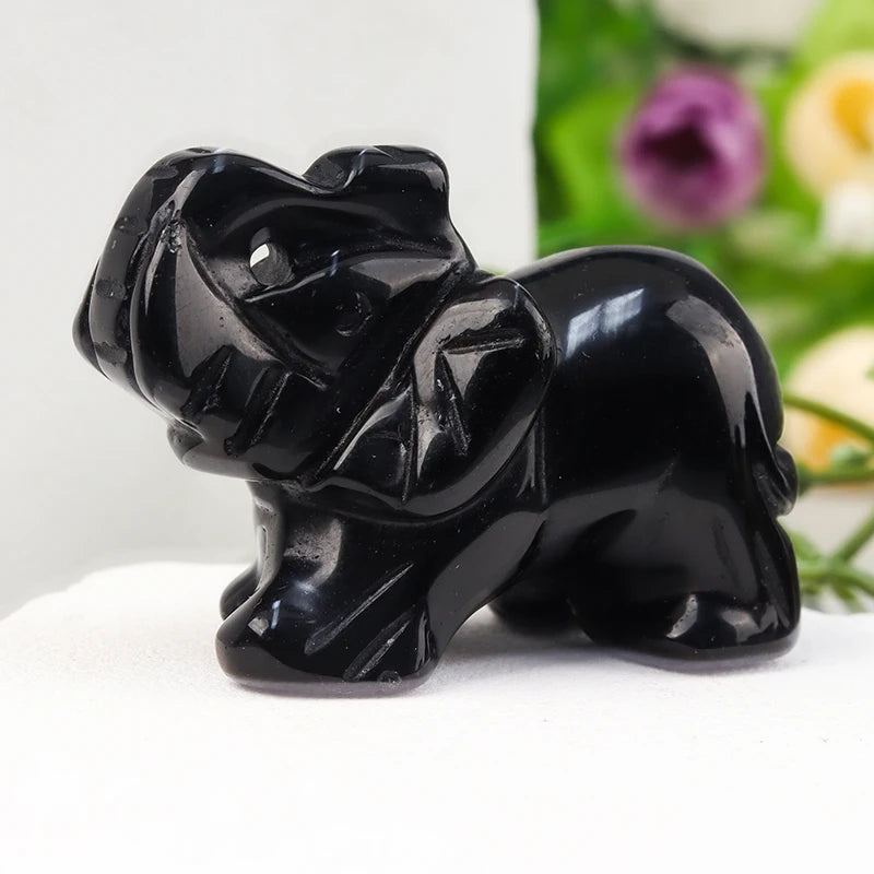 Hand Carved Crystal Elephant Figurine Home Decoration Natural Rose Quartz Amethyst Mini animal handicraft feng shui Ornament