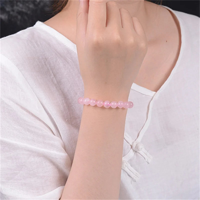 Wholesale Pink Rose Powder crystal Quartz Natural Stone Streche Bracelet Elastic Cord Pulserase Jewelry Beads Lovers woman Gifts