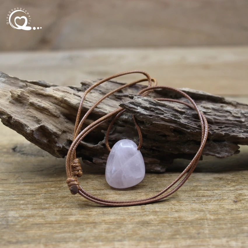Natural Stone Nugget Pendant Necklace Healing Crystal Lapis Amethyst Tiger eye Aventurine Rose Quartz Opal Charms Jewelry QC3360