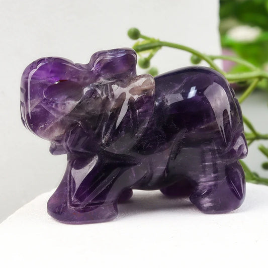 Hand Carved Crystal Elephant Figurine Home Decoration Natural Rose Quartz Amethyst Mini animal handicraft feng shui Ornament