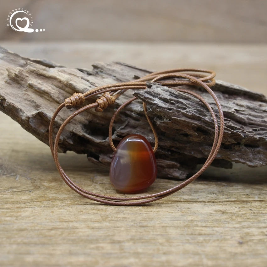 Natural Stone Nugget Pendant Necklace Healing Crystal Lapis Amethyst Tiger eye Aventurine Rose Quartz Opal Charms Jewelry QC3360
