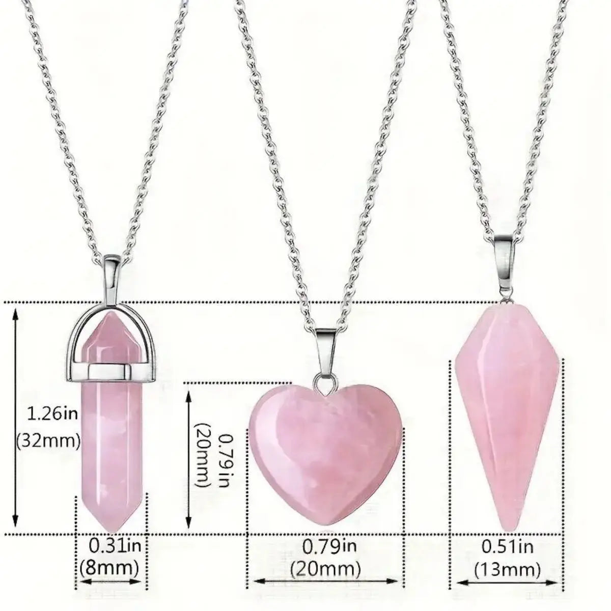 3pcs Rose Quartz Necklaces Pendants Set For Spiritual Energy Witchcraft Reiki, Holiday Gift, Birthday Gift